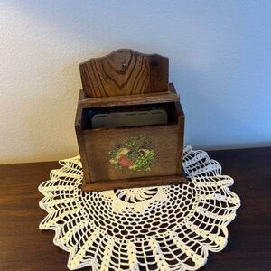 Vintage Wooden Recipe Box with Fruit Motif - Brown